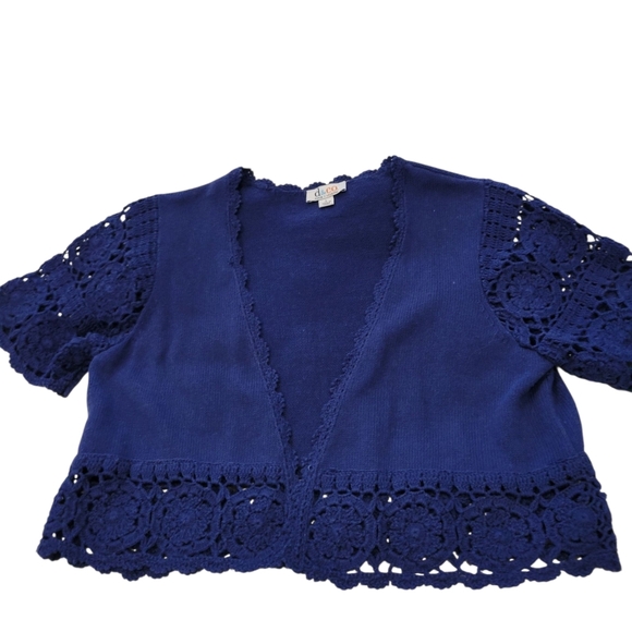 Denim & Co Lacy Trimmed Knit Shrug Sweater In Royal Blue L - Picture 4 of 9